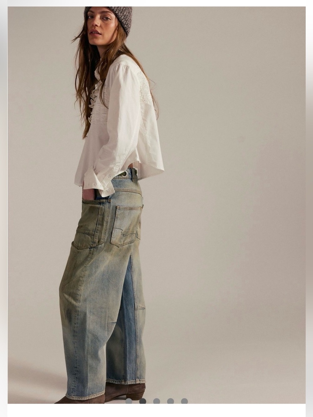 Free People Moxie Low Slung Jeans with Olive Braided Belt in Roll Around